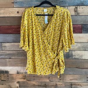 Kayleigh Yellow Floral Surah Wrap‎ Style Top Size XXL